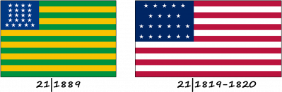 A bandeira do Brasil e a bandeira dos EUA com 21 estrelas